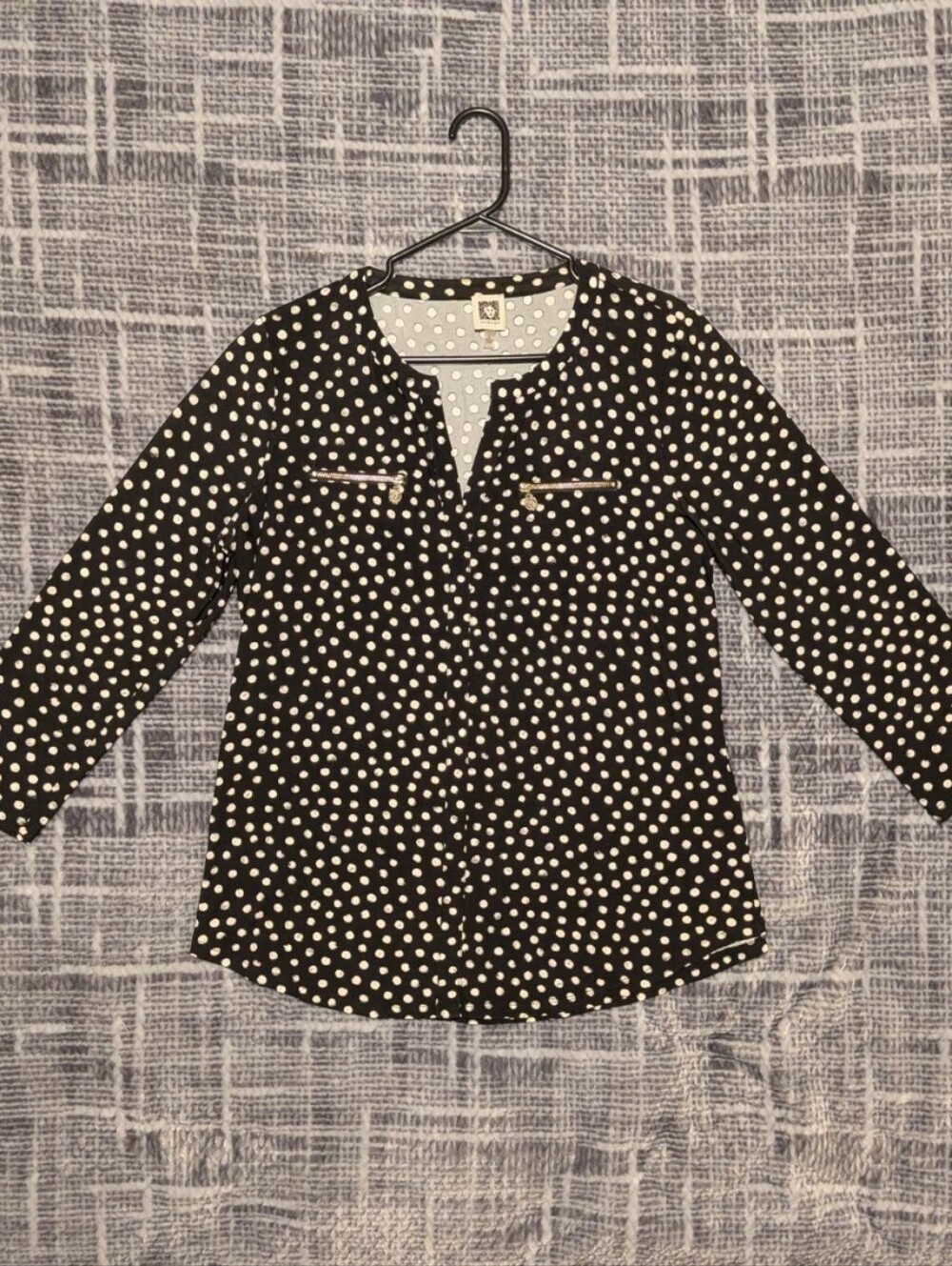 Anne Klein Long Sleeve Black w/ White Polka Dot Blouse